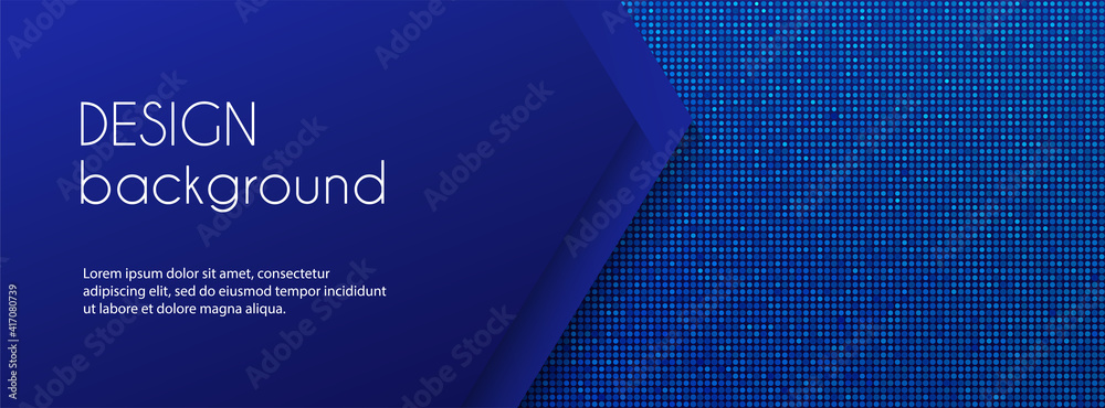 Dark blue long banner vector template. Abstract digital dotted minimal background for facebook cover, web banner