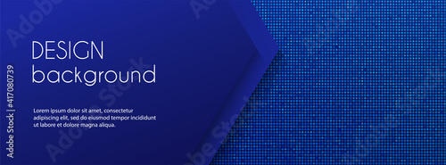 Dark blue long banner vector template. Abstract digital dotted minimal background for facebook cover, web banner