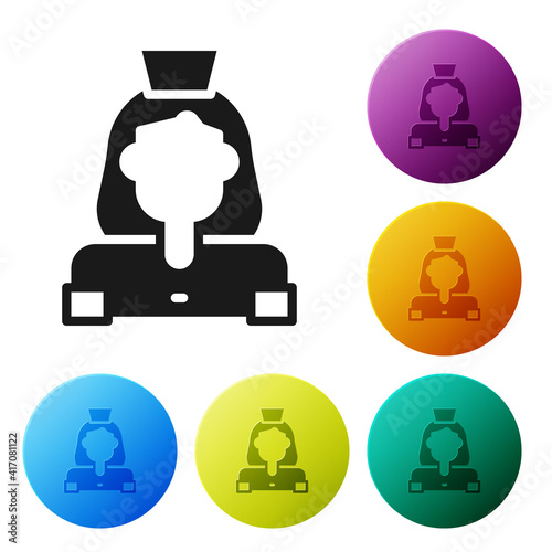 Black Cleaning lady service icon isolated on white background. Set icons in color circle buttons. Vector.