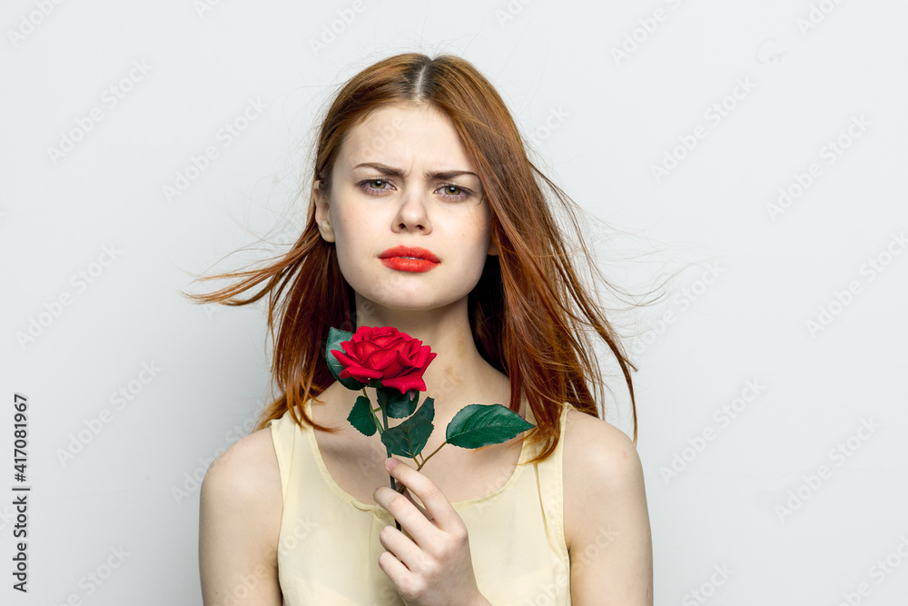 emotional woman with rose flower displeasure cry emotional woman with rose flower displeasure cry