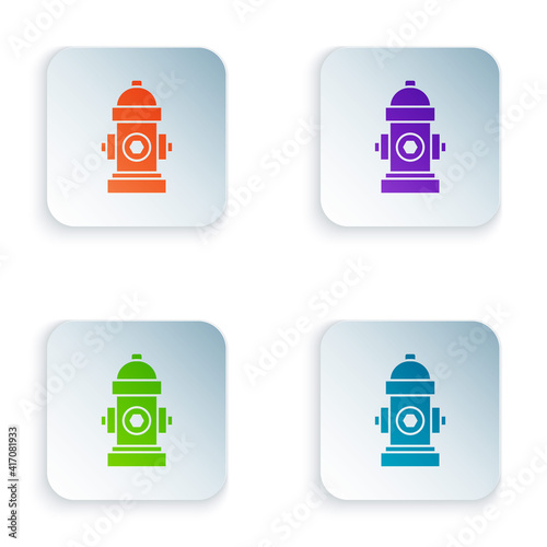 Color Fire hydrant icon isolated on white background. Set colorful icons in square buttons. Vector.