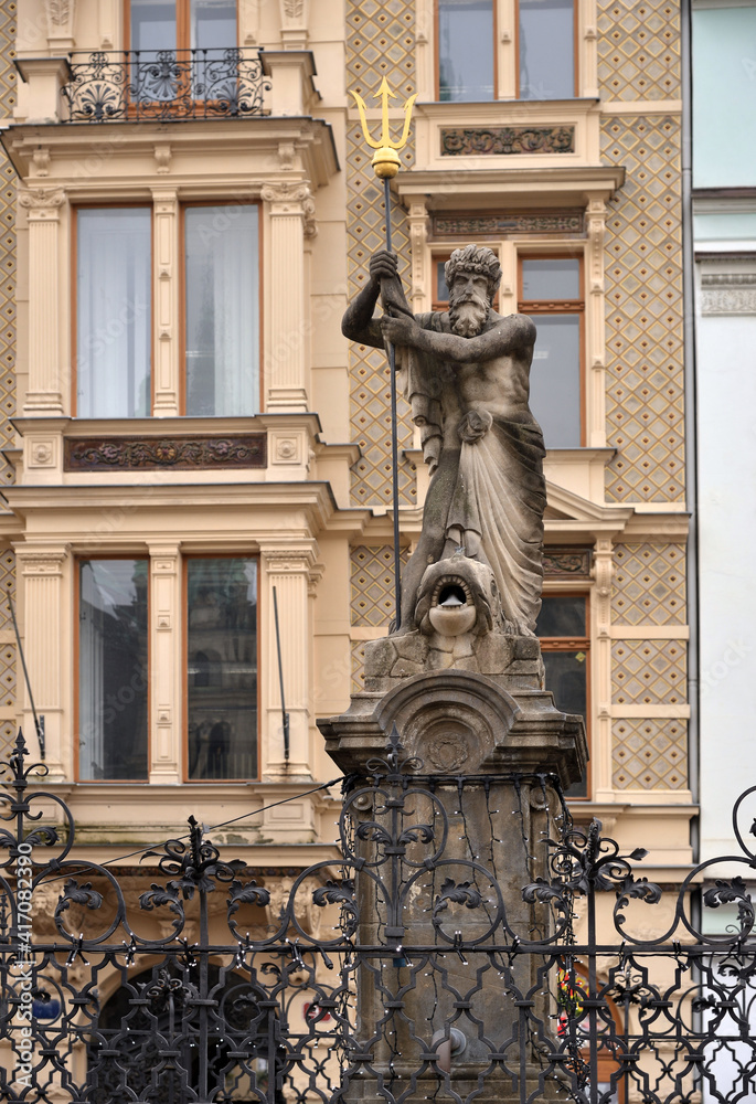 Fountain Neptune on E. Benes Square, Liberec, Czech Republic