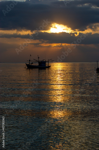 boat at sunset , Fishing boats at sunset, Bang Lamung, Chon Buri, Thailand © chanin