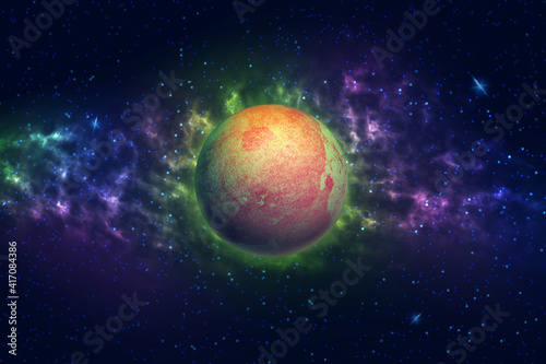 Beautiful abstract planet, with a nebula in space. © vallerato