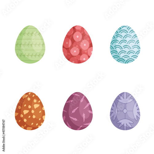Vector simple Easter eggs. Easter eggs of bright colors. Cute clip art of Easter eggs. Printable for stickers. Easter eggs with abstract and modern ornament.