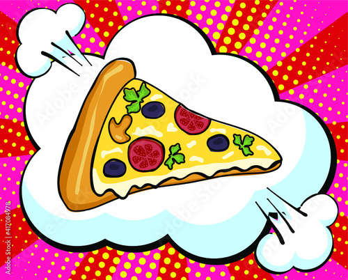Hand drawn Pizza. Vector Fast Food sketch. Comic book style, pop art retro vector illustration