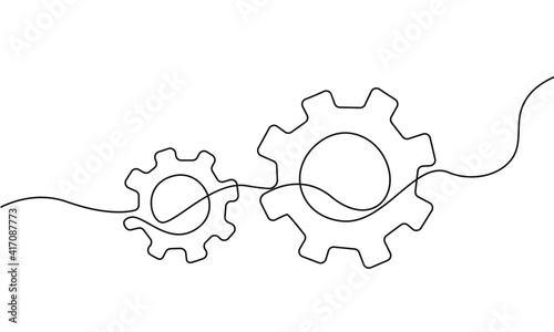 Gears Continuous One Line Drawing. Gears Contour Illustration for Business Concept. Modern Minimalist One Line Drawing. Vector EPS 10