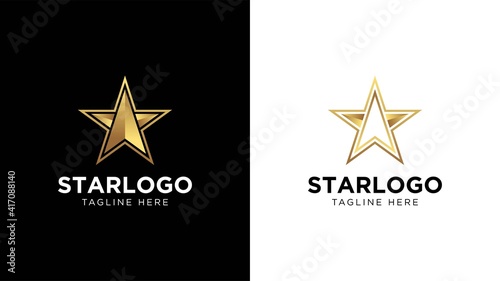 Luxury Gold Star Logo Vector in elegant Style with Black Background