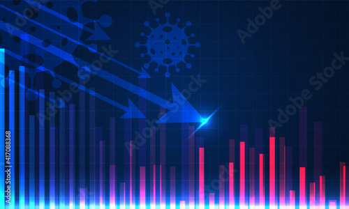 Stock market or shares fall down because the impact of coronavirus or Covid-19 on the stock exchange and the global economy. Economic fallout. Vector illustration design.