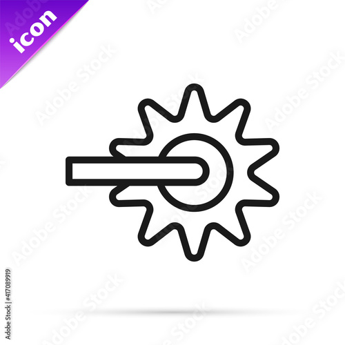 Black line Cowboy horse riding spur for boot icon isolated on white background. Vector.