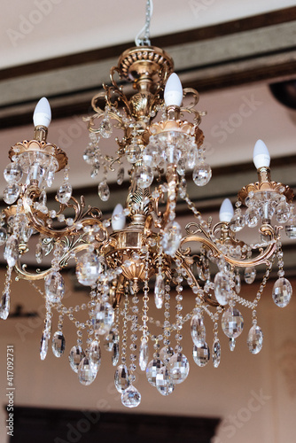 Beautiful expensive crystal chandelier close up