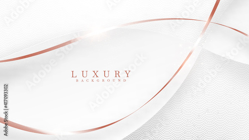 Elegant abstract copper curve line background with shiny elements. rose shades. Realistic luxury paper cut style 3d modern concept. vector illustration for design.