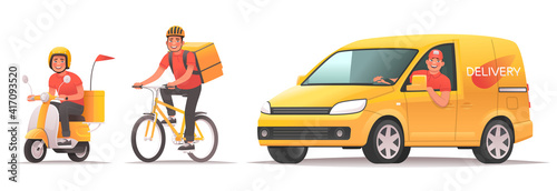 Food and goods delivery service. Online ordering and tracking in the mobile application. Happy courier
