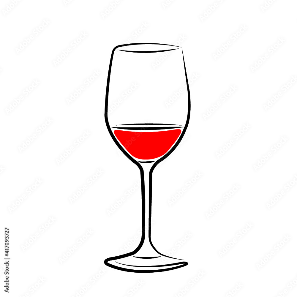 Glass with red wine illustration in black and red Glass with red wine illustration in black and red