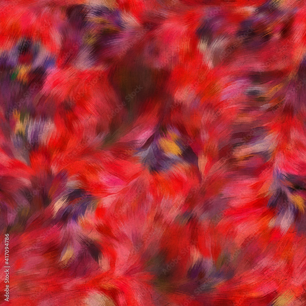 Seamless faux digital painted floral pattern print. High quality illustration. Procedural painting with realistic brush strokes in impressionistic style. Abstract art for surface design and print.