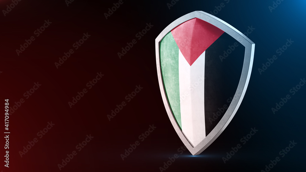 Steel armor painted as Palestine flag. Protection shield and safeguard concept. Safety badge. Security label and Defense sign. Force and strong symbol. Steel armor painted as Palestine flag. Protection shield and safeguard concept. Safety badge. Security label and Defense sign. Force and strong symbol.
