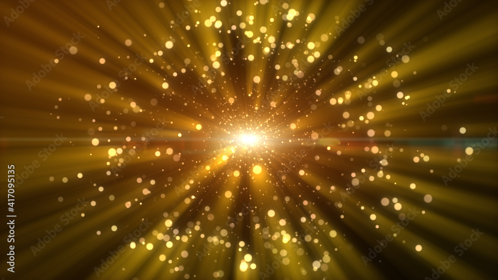 Dark gold yellow brown and glow dust particle abstract background. Light ray beam effect. 3D rendering Dark gold yellow brown and glow dust particle abstract background. Light ray beam effect. 3D rendering