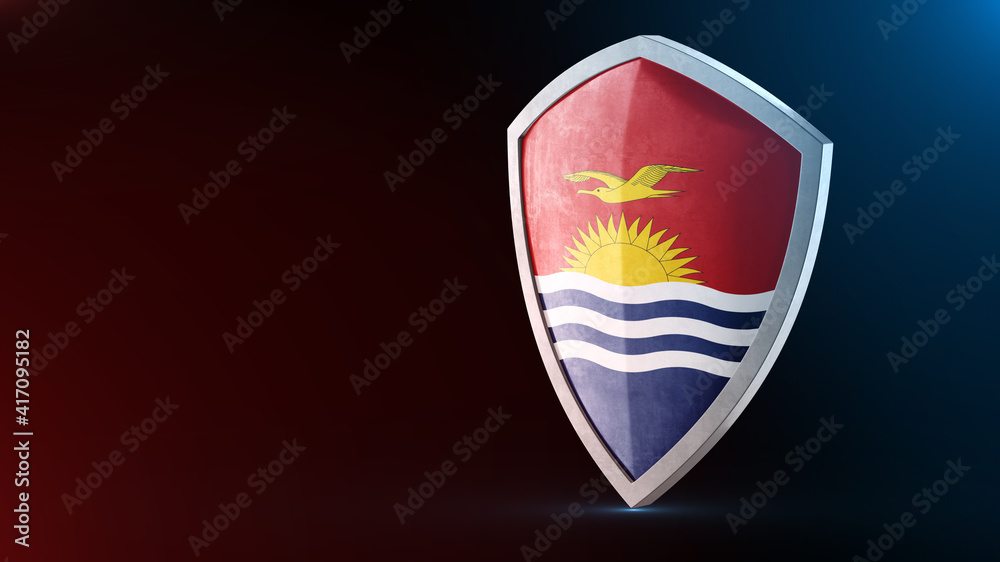 Steel armor painted as Kiribati flag. Protection shield and safeguard concept. Safety badge. Security label and Defense sign. Force and strong symbol. Steel armor painted as Kiribati flag. Protection shield and safeguard concept. Safety badge. Security label and Defense sign. Force and strong symbol.