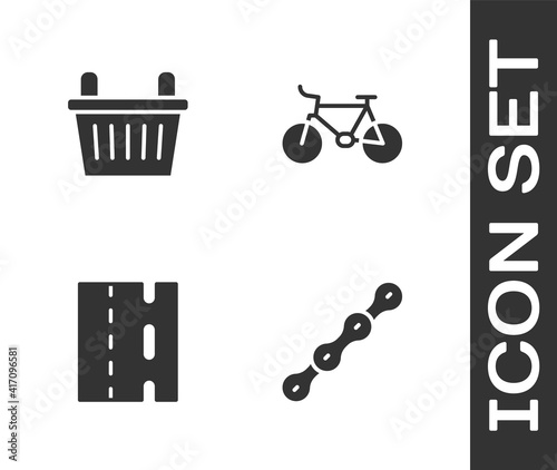 Set Bicycle chain, basket, lane and icon. Vector.