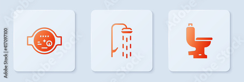 Set Shower, Water meter and Toilet bowl. White square button. Vector.