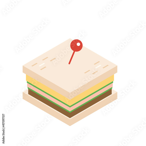 四角いサンドイッチのイラスト　アイソメトリック