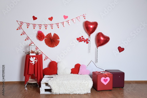red heart on the room valentine day