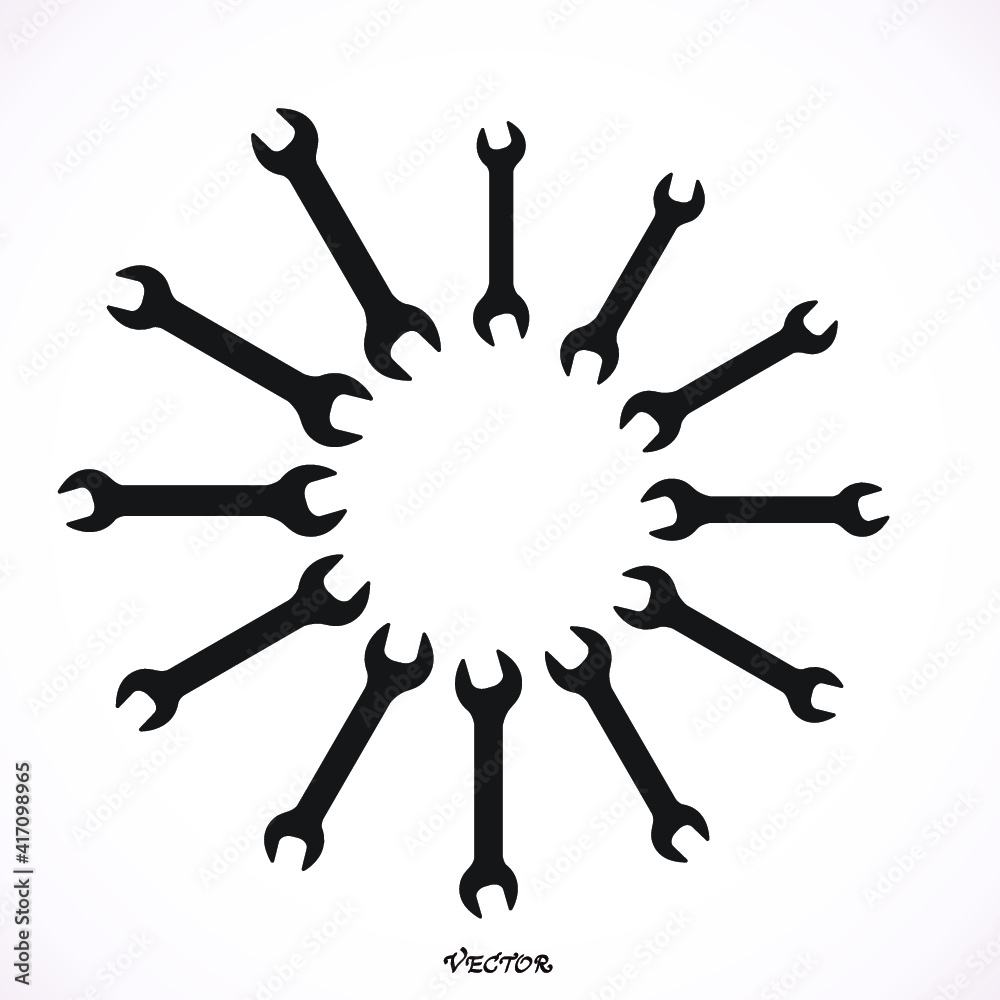 Different wrenches isolated on white, forming a circle. Different wrenches isolated on white, forming a circle.