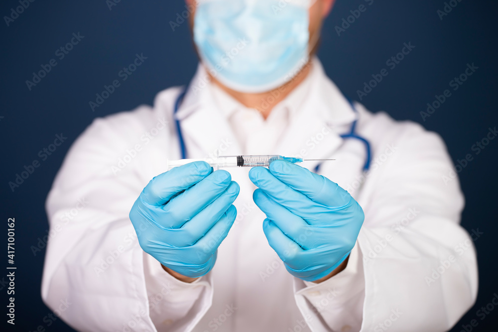 Herd immunity in community, doctor with vaccine.