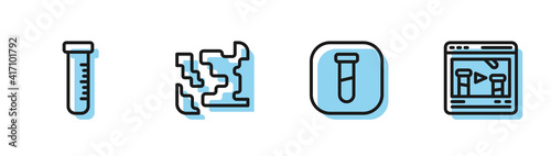 Set line Test tube and flask, , Gaseous and Chemical online icon. Vector.