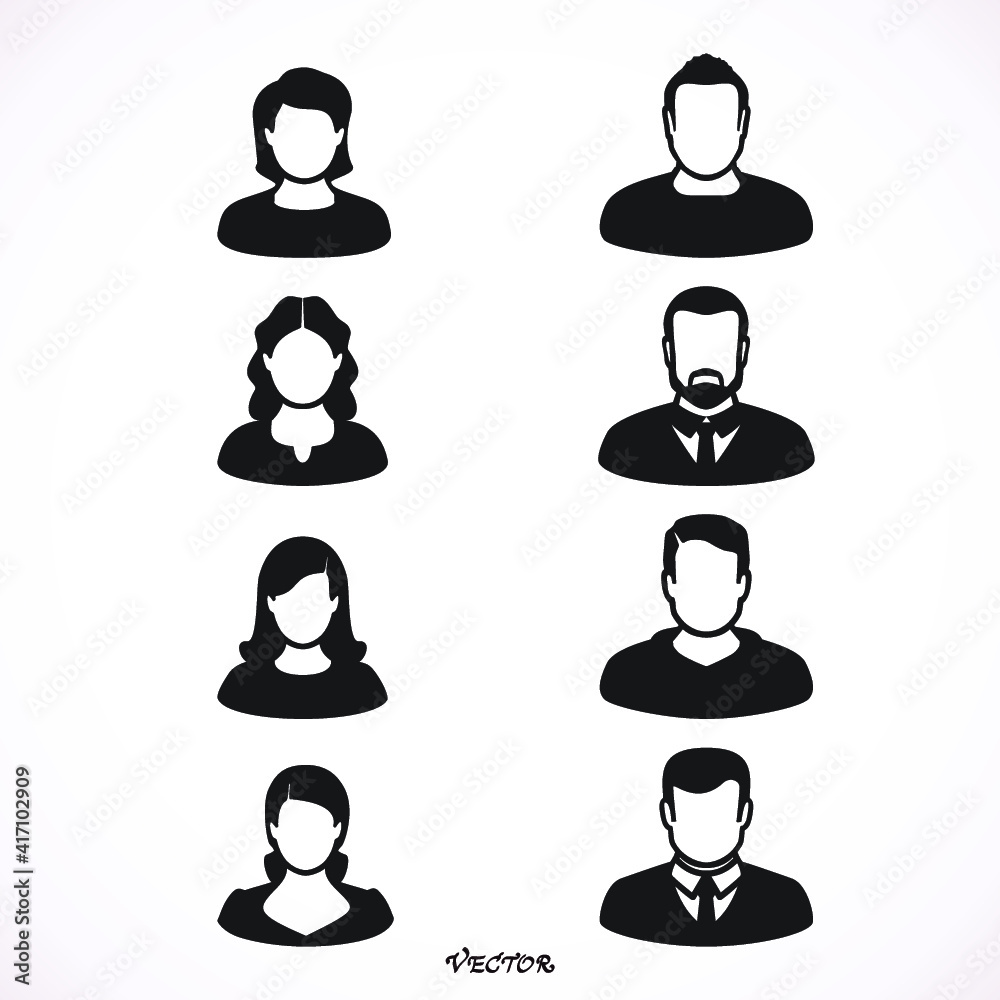 Simple avatar icons of various business people. Icon Isolated on White Background Simple avatar icons of various business people. Icon Isolated on White Background