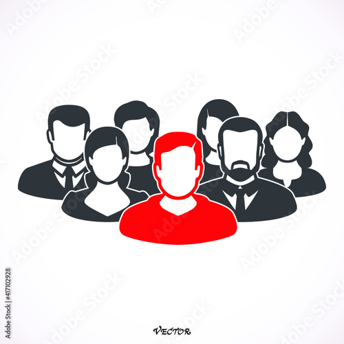 Choice of the person from the crowd for hiring. Recruitment, selection. Smart man, the leader among the other employees.
