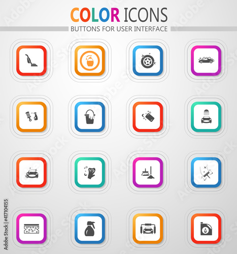Car wash and dry cleaning icon set