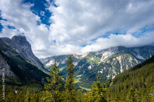 Alpine glaciers and mountains landscape in French alps. © daboost