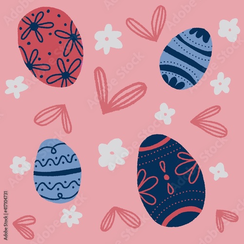 Hand drawn easter egg pattern. Easter egg with flowers and leaf-shaped hearts. Good for t-shirts, mugs, prints, greeting cards, tote bags. Creative collage