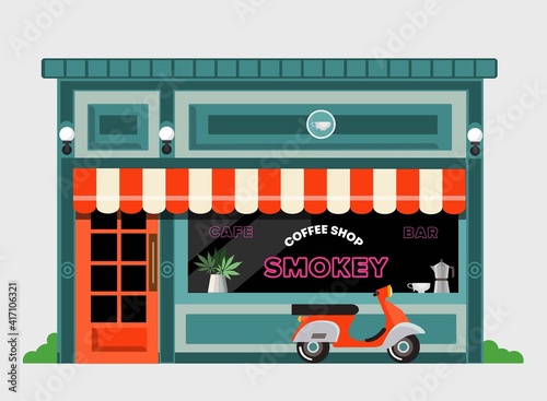 Weed coffee shop. Cannabis and coffee. Vector illustration.