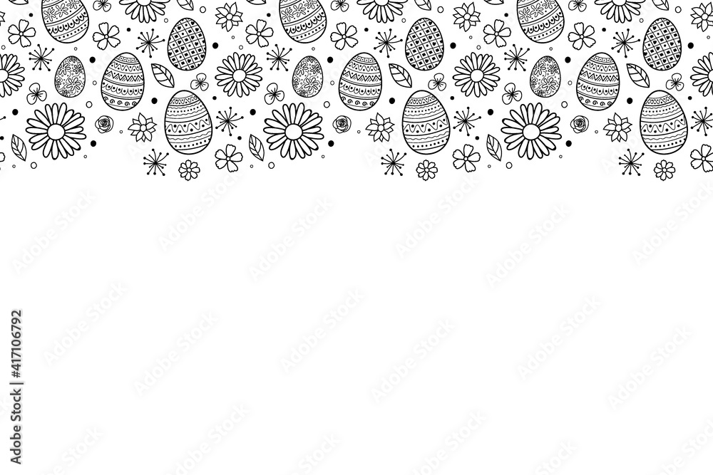 Template of Easter greeting card with eggs and flowers. Vector Template of Easter greeting card with eggs and flowers. Vector