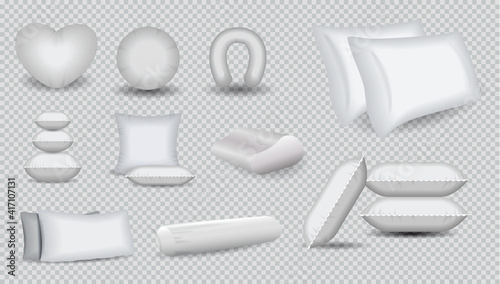 set of realistic white soft pillows or pillow pile rectangle or white cushion square comfort bed concept. eps 10 vector, easy to modify