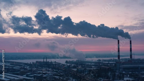 Industrial area of the city, harmful emissions into the atmosphere.