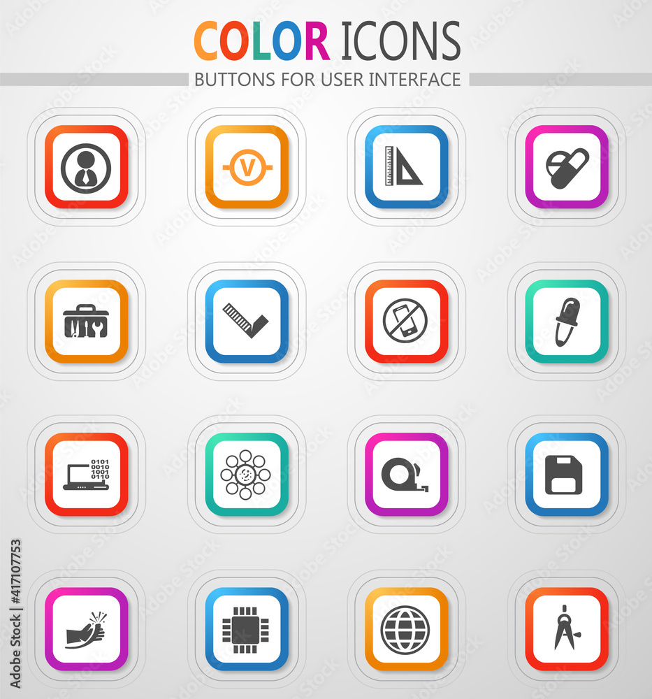 Faculty of mechanics icons set Faculty of mechanics icons set