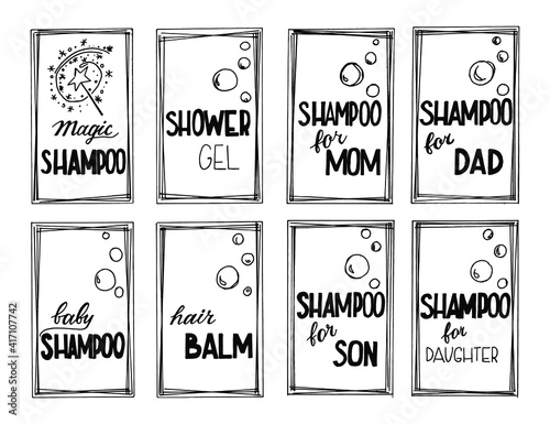 Stickers of the bathroom set lettering vector