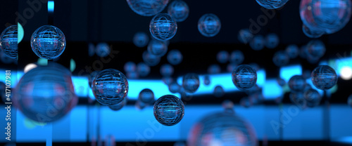 Crystals ball drops on a blue background