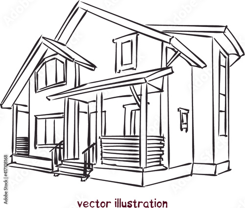 vector sketch of wooden house