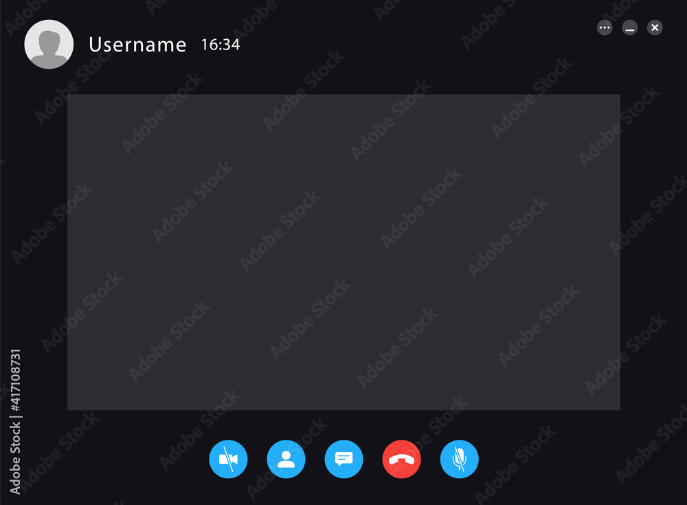 Video call screen template. Illustration of application for online communication. Video call Interface for social communication app. Video conference. Mockup Videoconferencing and online meeting.