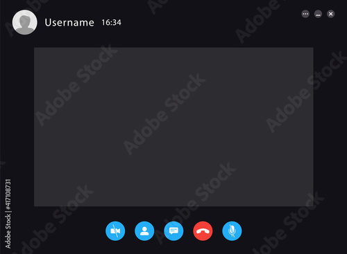Video call screen template. Illustration of application for online communication. Video call Interface for social communication app. Video conference. Mockup Videoconferencing and online meeting.