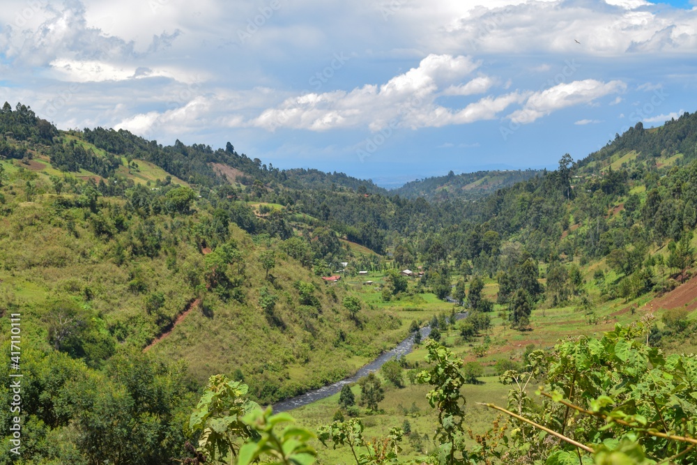 Fototapeta premium Scenic view of a river in the countryside at Nyeri, Rural Kenya