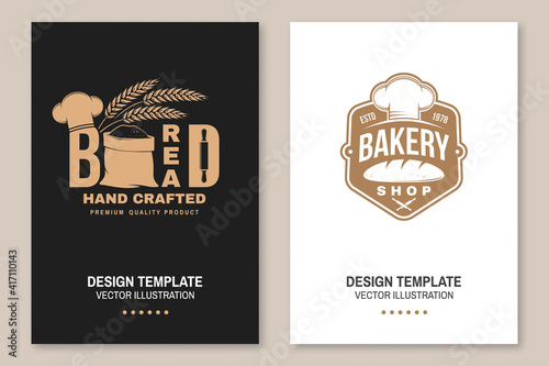 Hand crafted breadflyer, brochure, banner, poster. Vector illustration Typography design with bag with flour, ears of wheat silhouette. Template for restaurant identity objects, packaging and menu