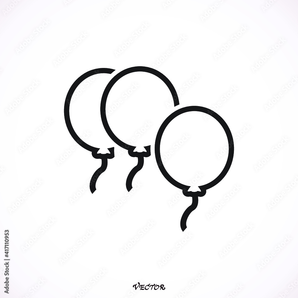 three balloon icon. Party decoration symbol. Inflatable object for celebration sign. 