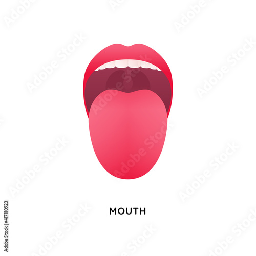 Human organ collection. Vector flat modern anatomical icon color illustration. Tongue with lips. Mouth tasty sense symbol.