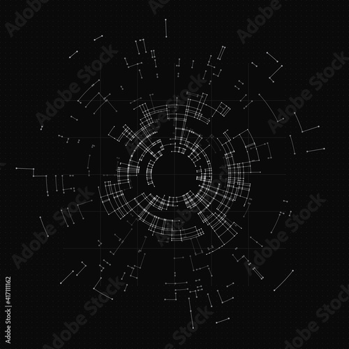 Black color polygonal science background. Digital data visualization with abstract dynamic motion with connected lines and dots. Science, medicine and technology design technology background.