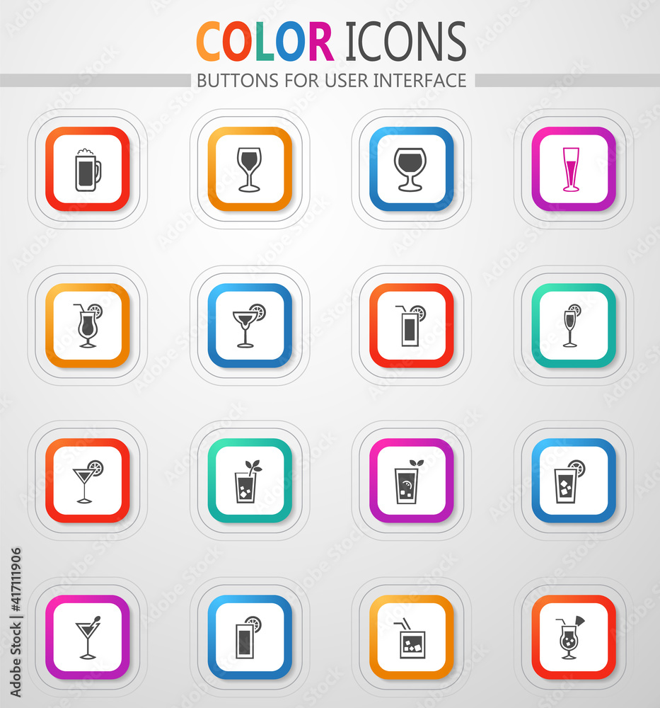 Glasses and cups icons set